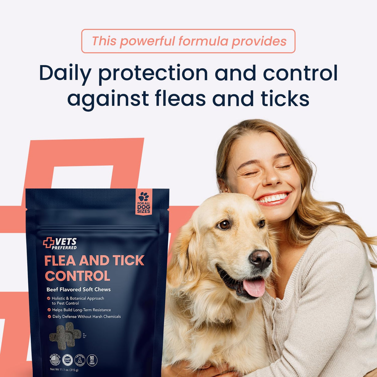 Chewable Flea and Tick Prevention for Dogs 90 Ct M2358