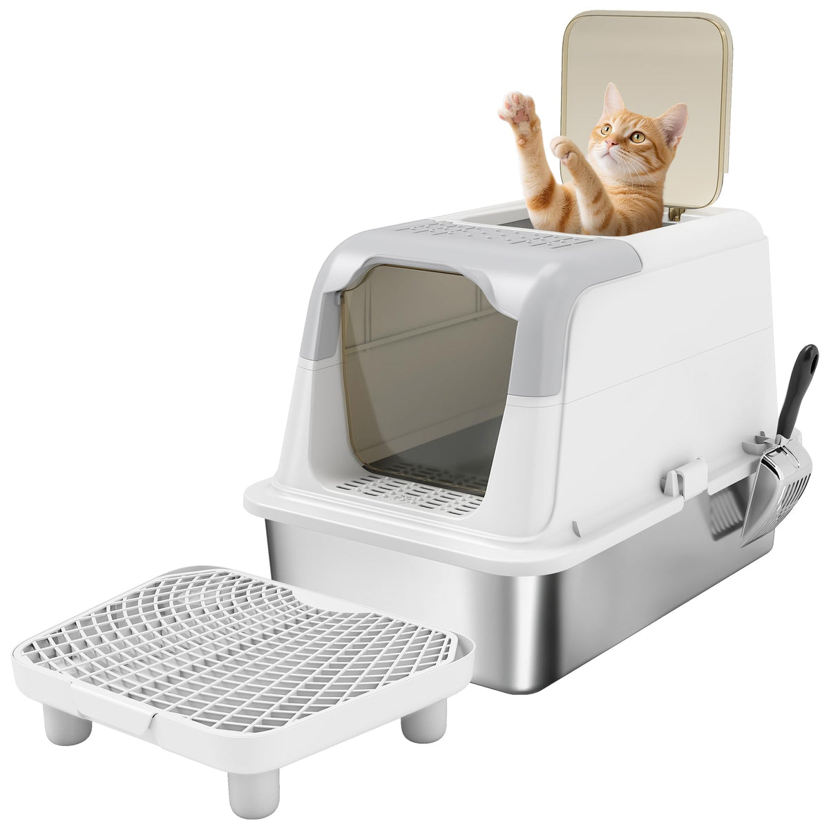 Extra Large Enclosed Stainless Steel Cat Litter Box E2543