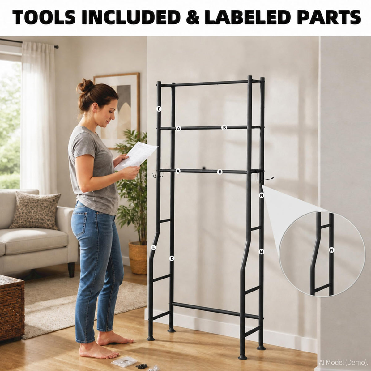 3-Tier Over Toilet Storage, Black V6419