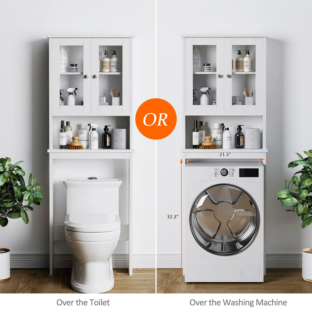 Over The Toilet Storage Cabinet with Tempered Glass Doors F880051