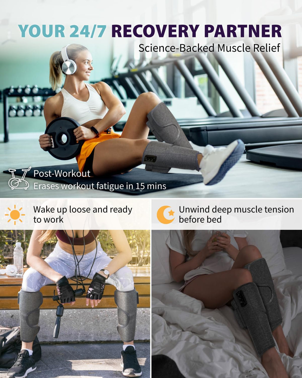 Wireless Air Compression Leg Massager with Heat, 4 Modes, Set of 2 P5860