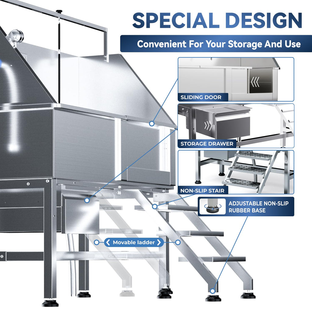 46" Stainless Steel Dog Washing Station with Storage Drawer M23848