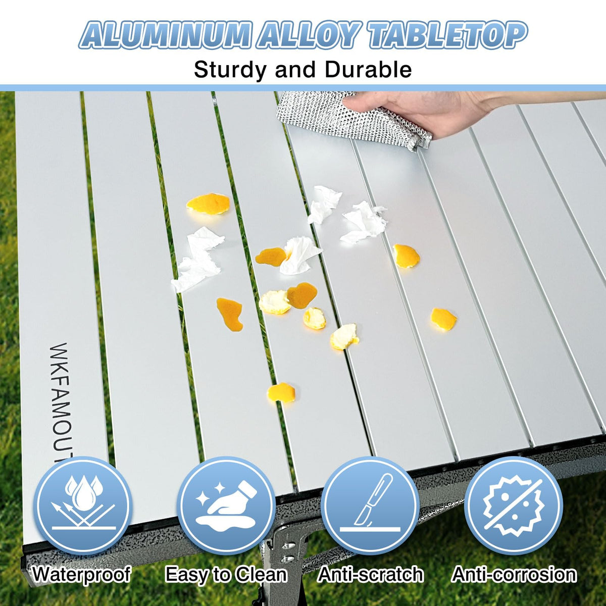 29.9" Tall Folding Camping Table for 2-6 Person, 54.7" Large Aluminum Foldable Roll-up Table Outdoor with Carry Bag for Picnic, Camp, Sturdy, Backyard, Patio F59214