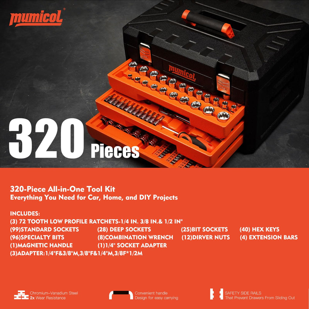 320-Pcs Mechanic Tool Set with 72-Tooth Ratchet W5322