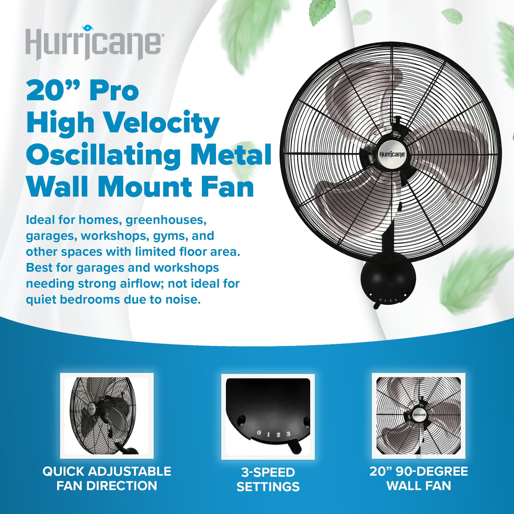 Black 20in 3 Speed Oscillating Wall Fan J84114