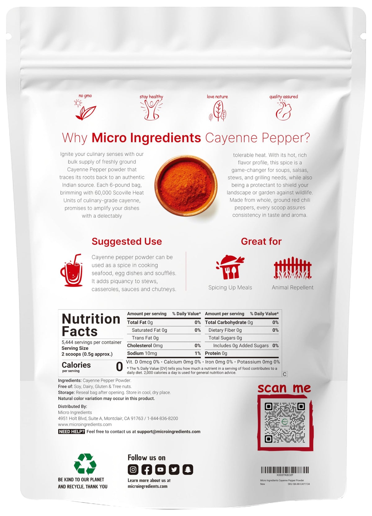 Ground Cayenne Pepper Powder 6lbs 60,000 SHU F3210