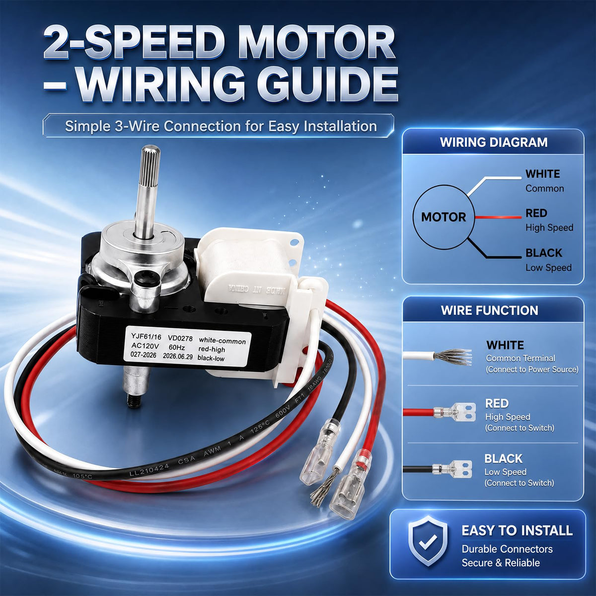 120V AC 2 Speed Fan Motor F454