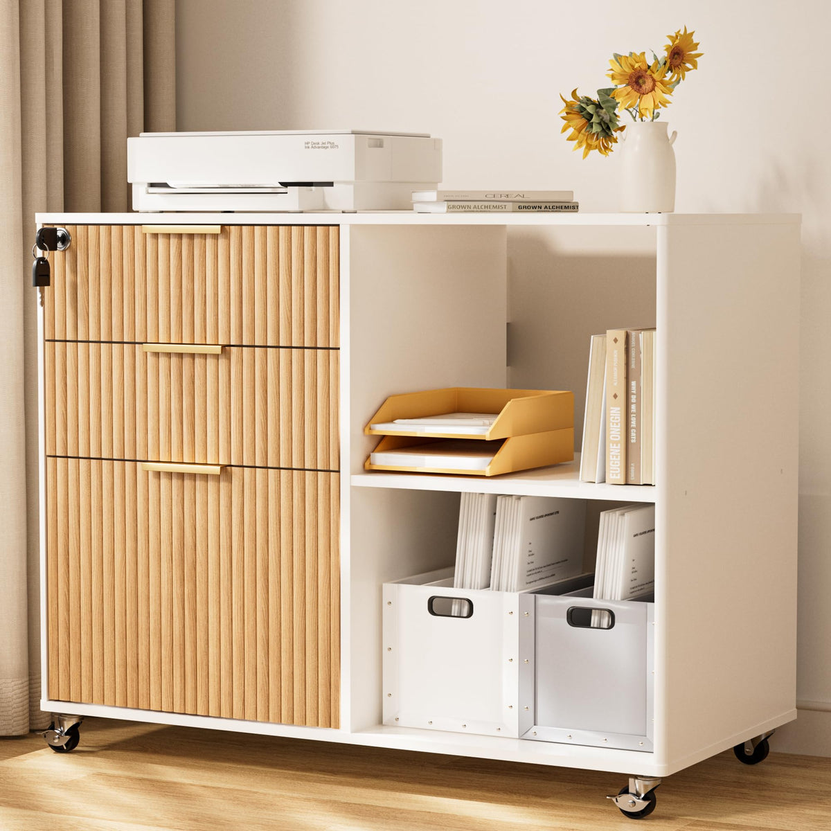 3 Drawer Fluted Mobile Filing Cabinet with Lock T3617