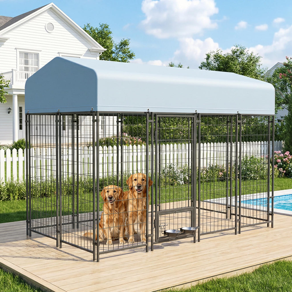 8x4x6 FT Outdoor Dog Kennel with Swivel Feeder E918