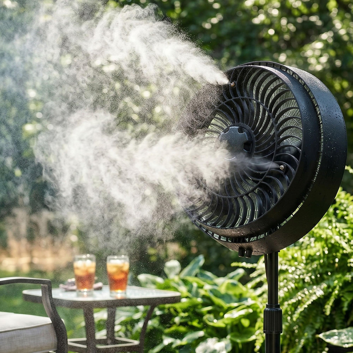 16 Inch Outdoor Misting Stand Fan, 3 Speed, 75° Oscillation, Black E6966