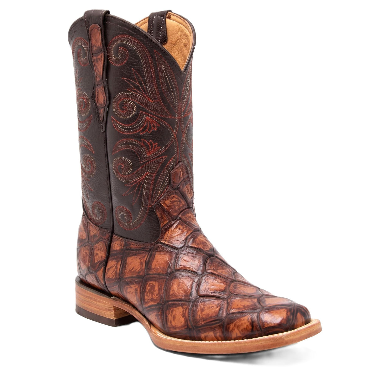 Leather Pirarucu Fish Print Western Boots T979005