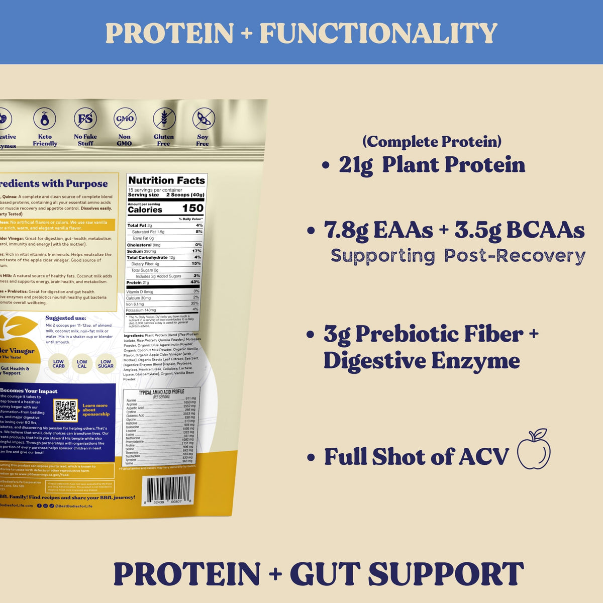 Plant-Based Protein Shake 21g Vegan Protein Vanilla 15 Servings Q85171