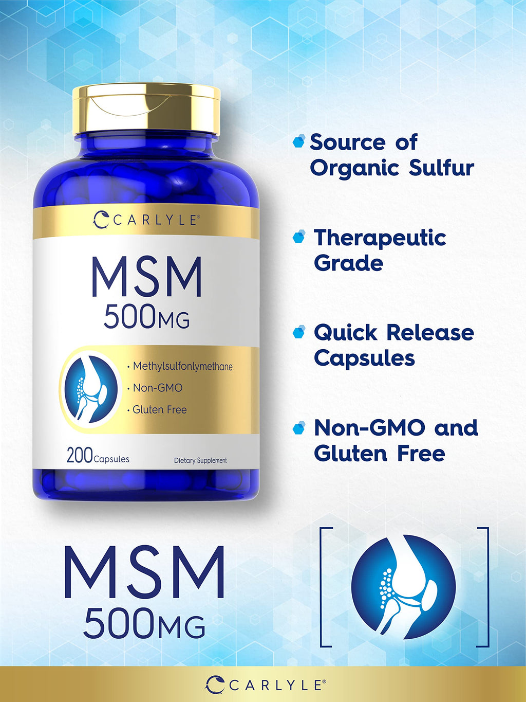 MSM Supplement Capsules 500mg 200 Count O670847