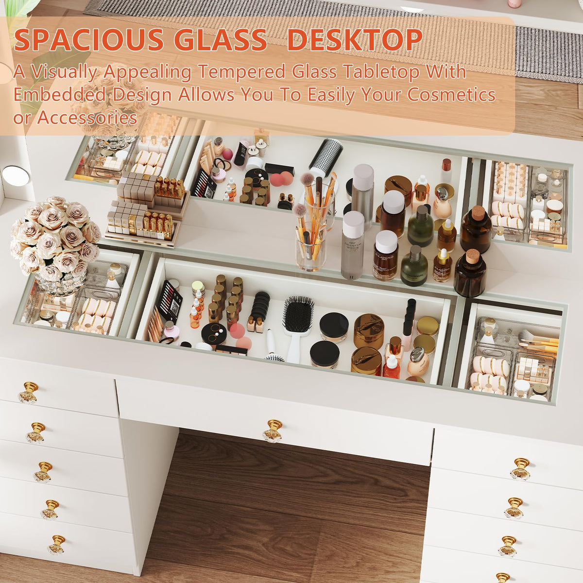 White Vanity Desk with Mirror and 10 LED Lights R29970