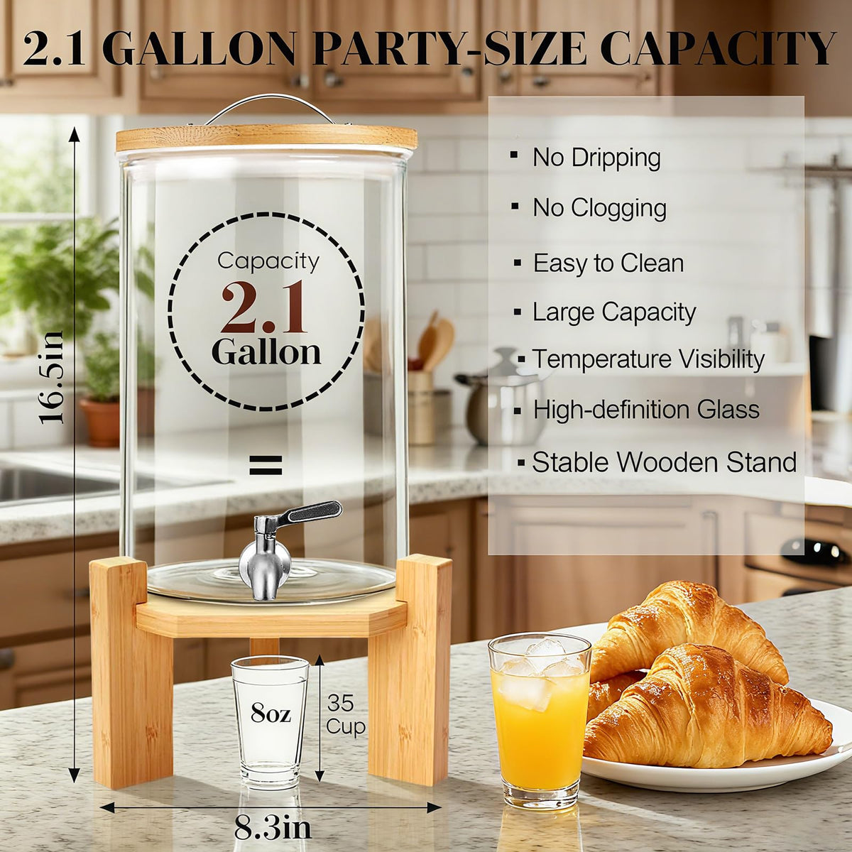 2.1 Gallon Glass Drink Dispenser with Stand G855