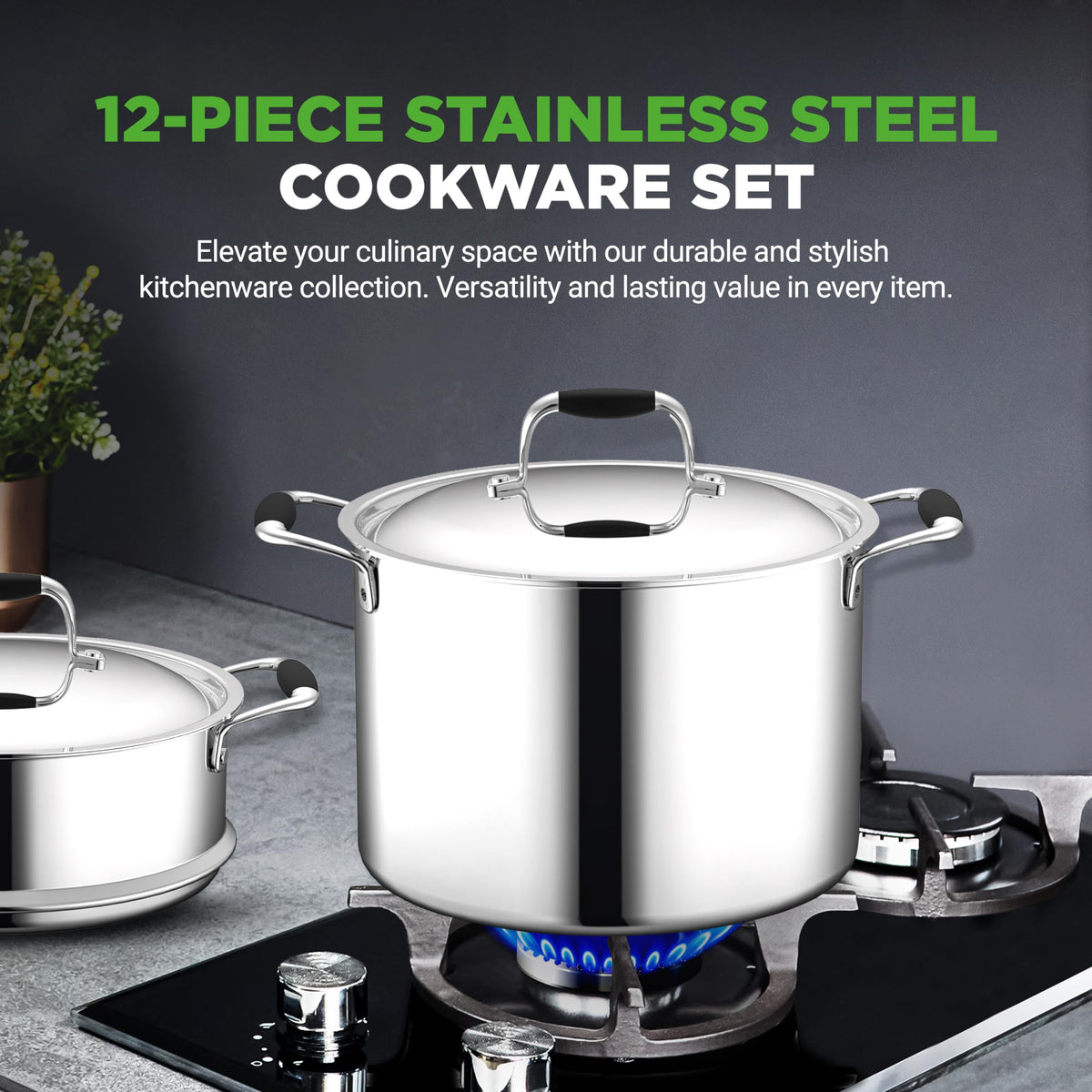 12-Piece Stainless Steel Non-Stick Cookware Set B4726