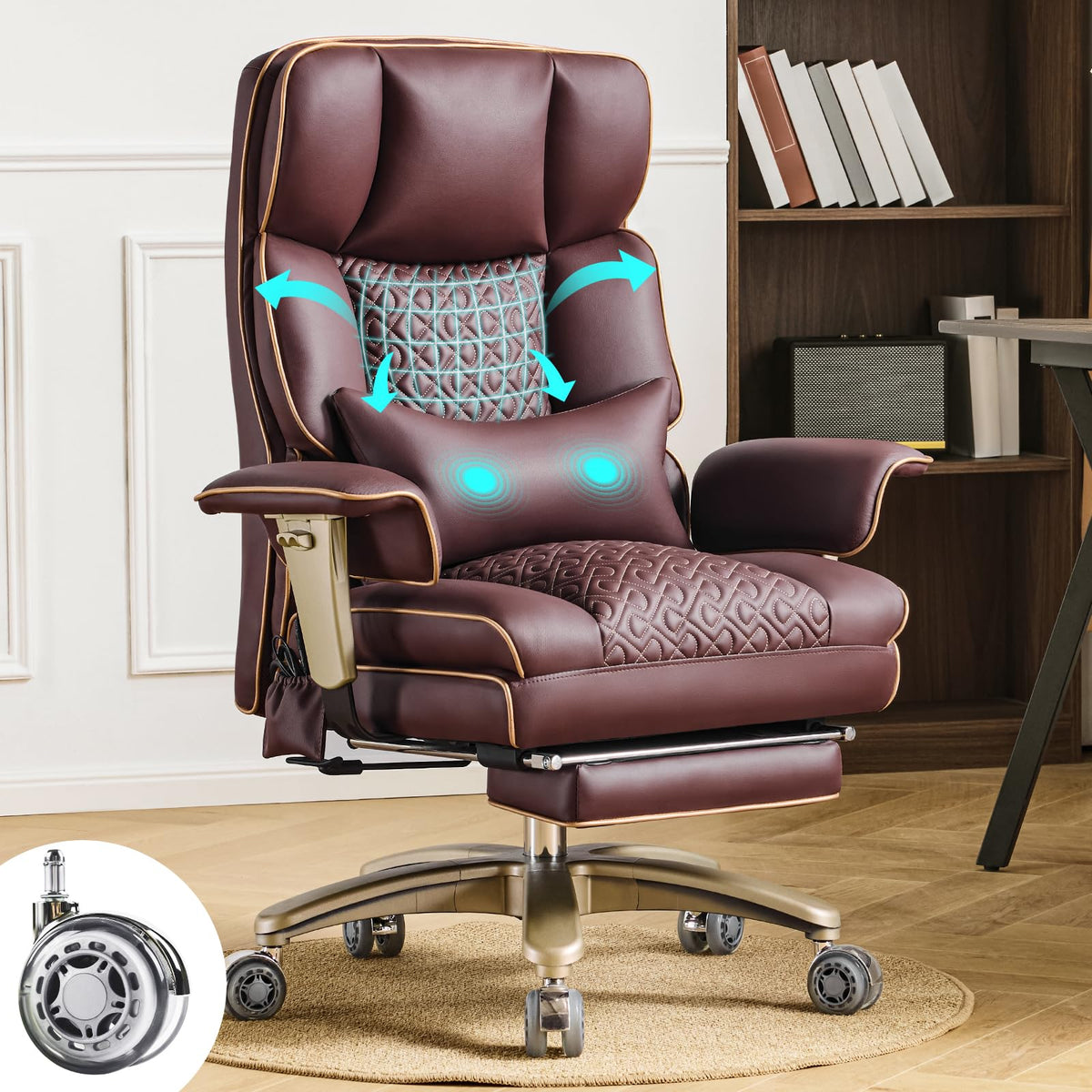 Brown Ergonomic PU Leather Executive Office Chair with Footrest L596