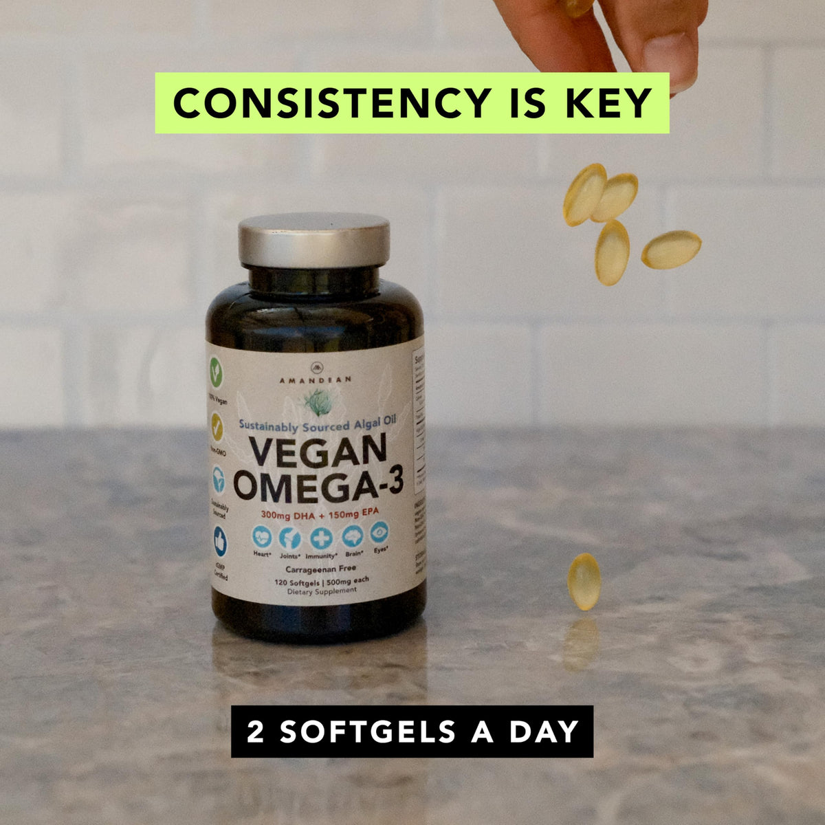 Vegan Omega-3 Algal Oil DHA EPA Softgels, 120ct J29182