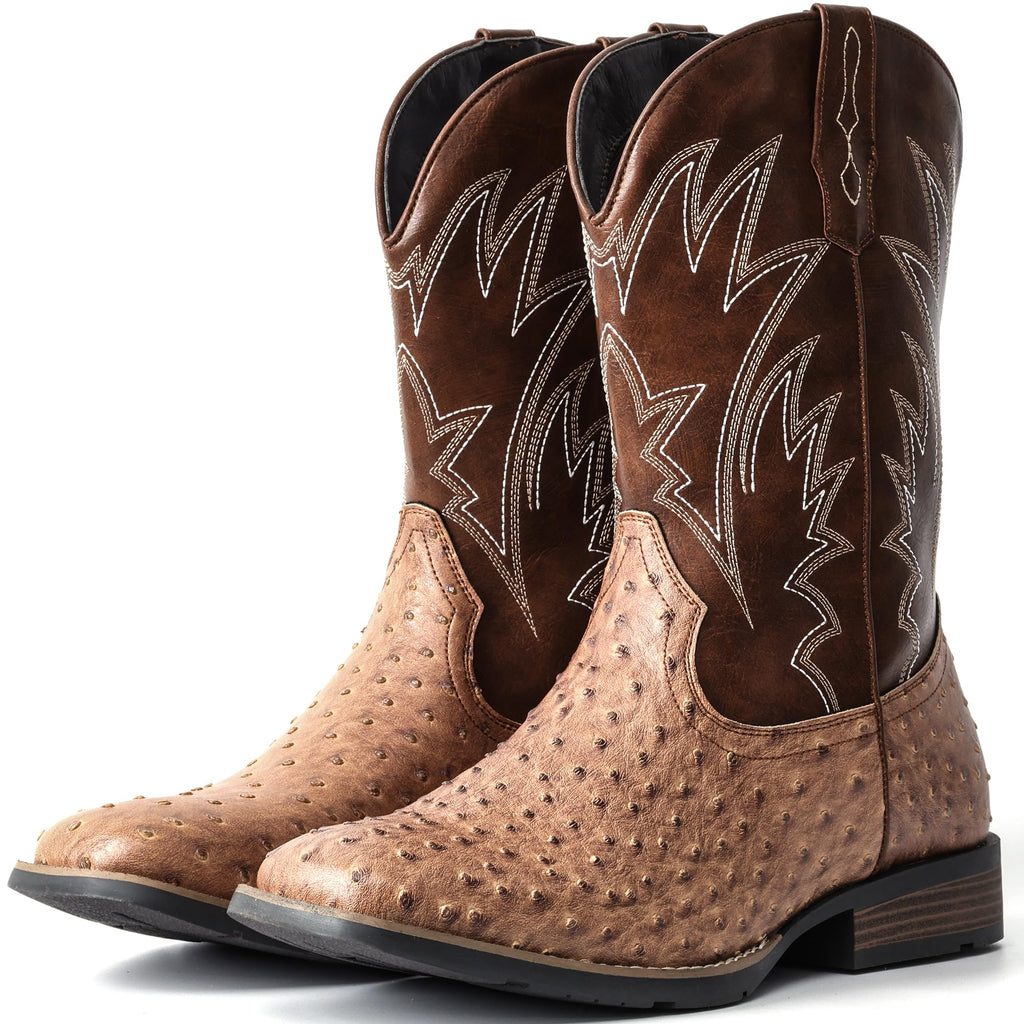 Cowboy Boots for Men Western Ostrich Embroidered Pull On Boots B583