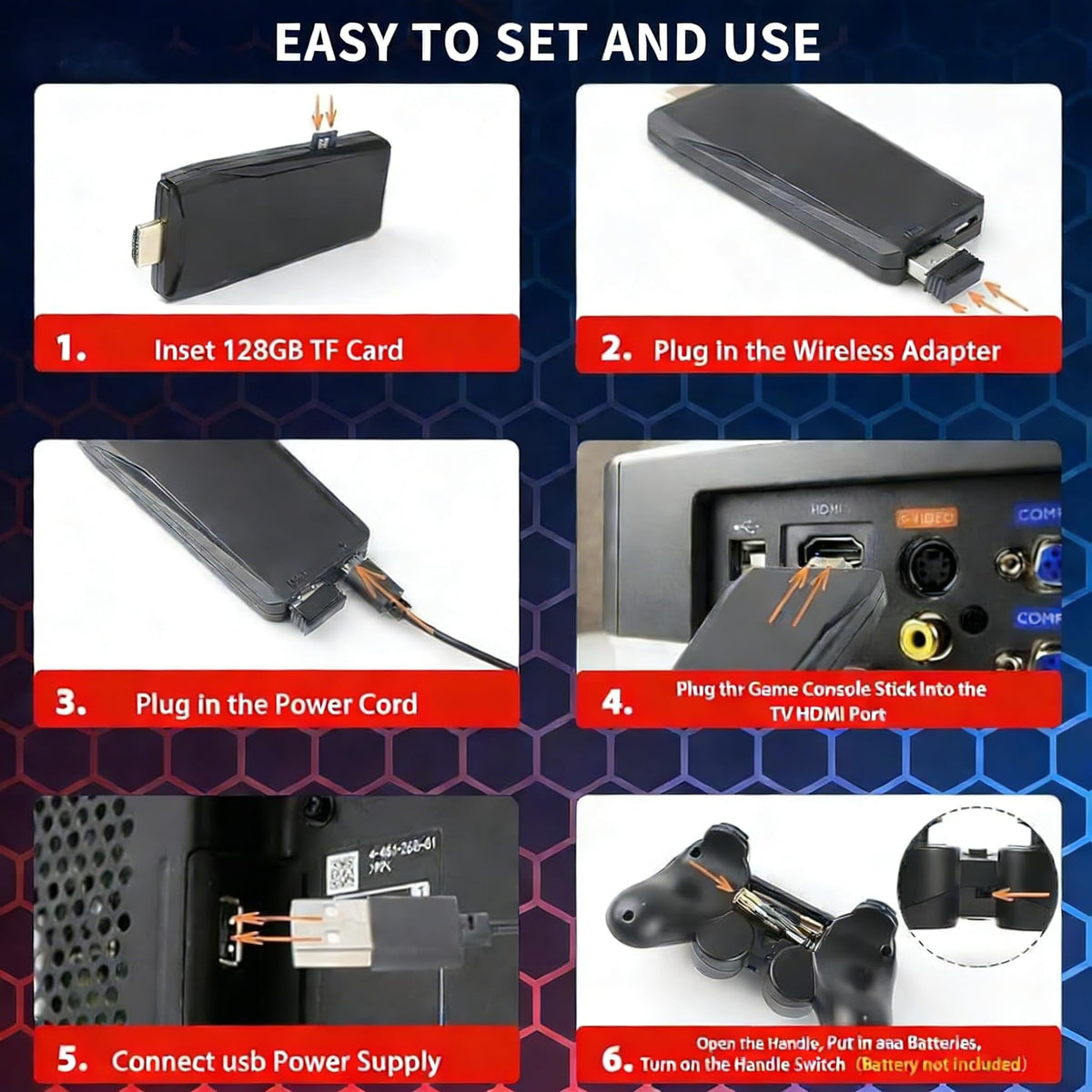 Wireless Retro Game Console 128G Plug & Play Video Game Stick with 2.4G Wireless Controller K2920