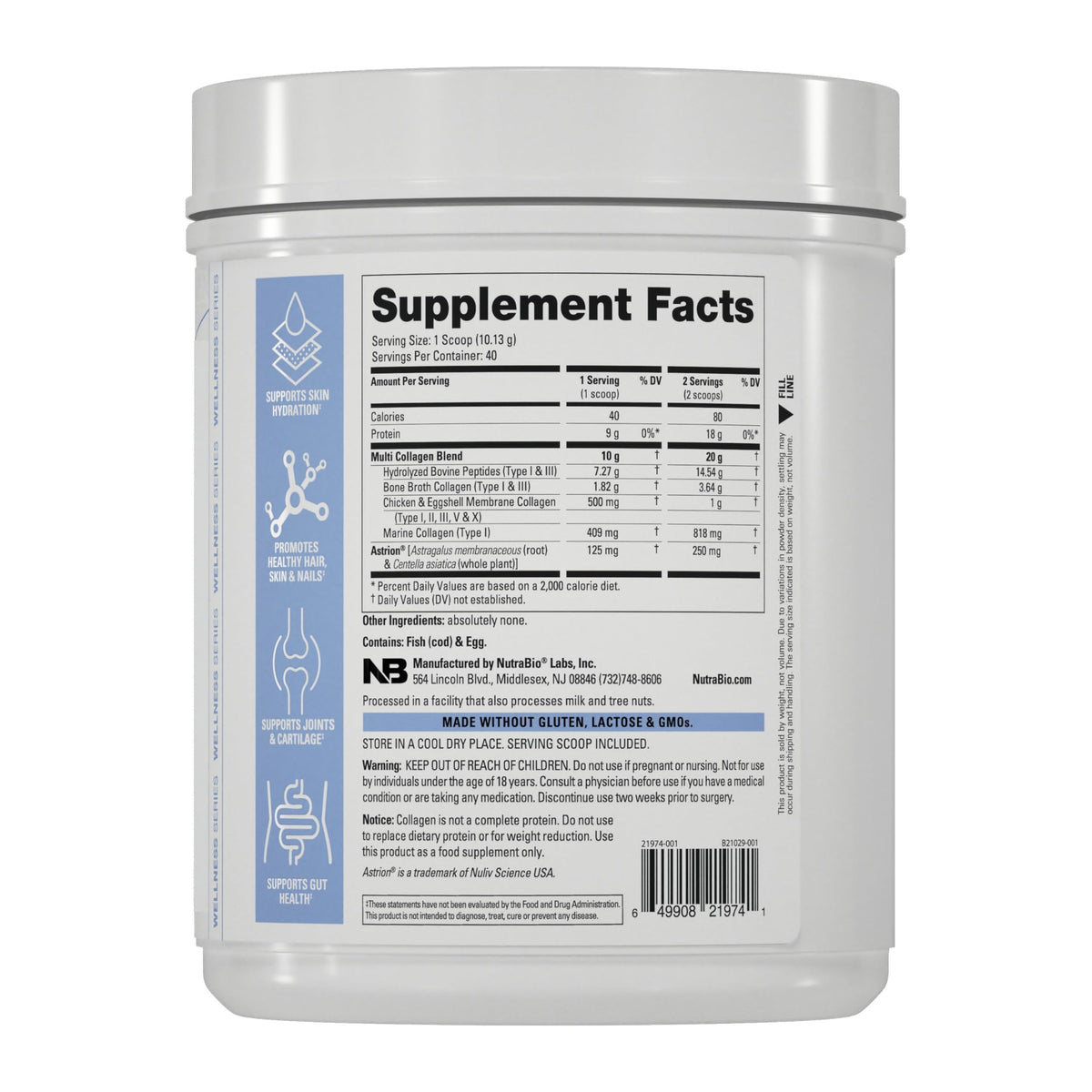 Hydrolyzed Grass-Fed Unflavored Collagen Powder 40 Servings L5888