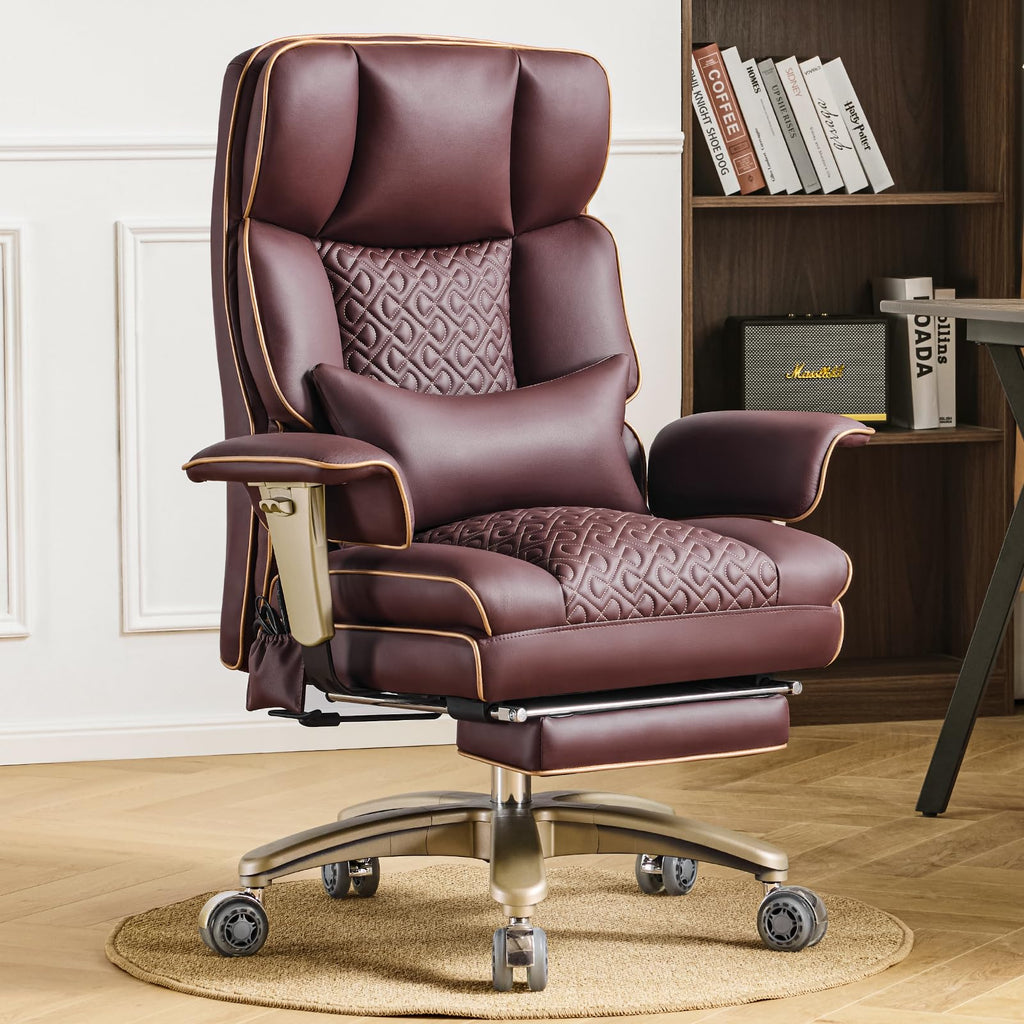 Brown Ergonomic PU Leather Executive Office Chair with Footrest L596