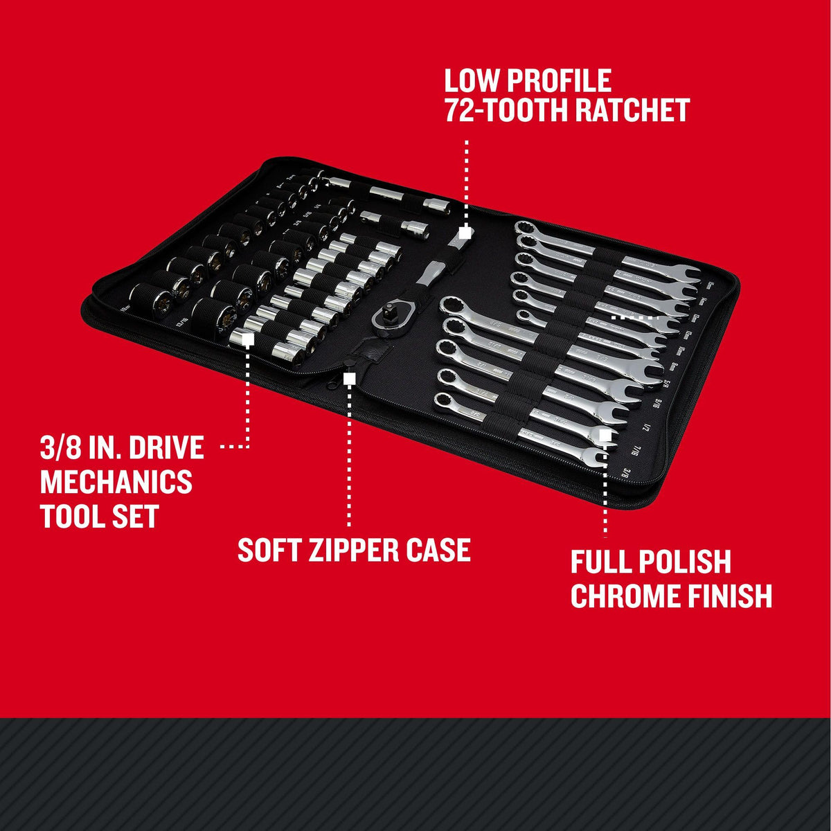 3/8 Inch Drive 47 Piece Mechanics Tool Set U3828
