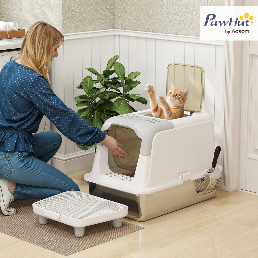 Extra Large Enclosed Stainless Steel Cat Litter Box E2543