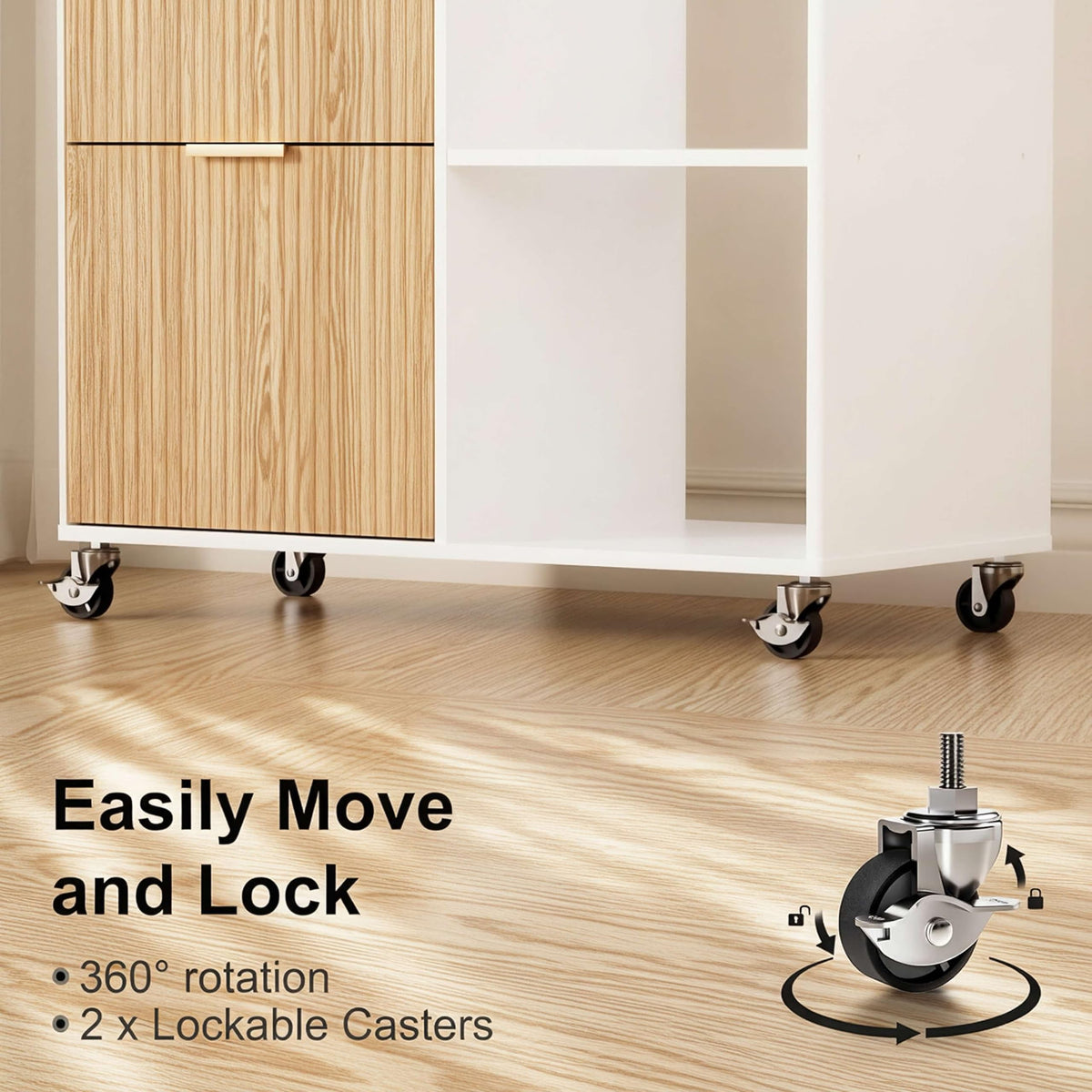 3 Drawer Fluted Mobile Filing Cabinet with Lock T3617