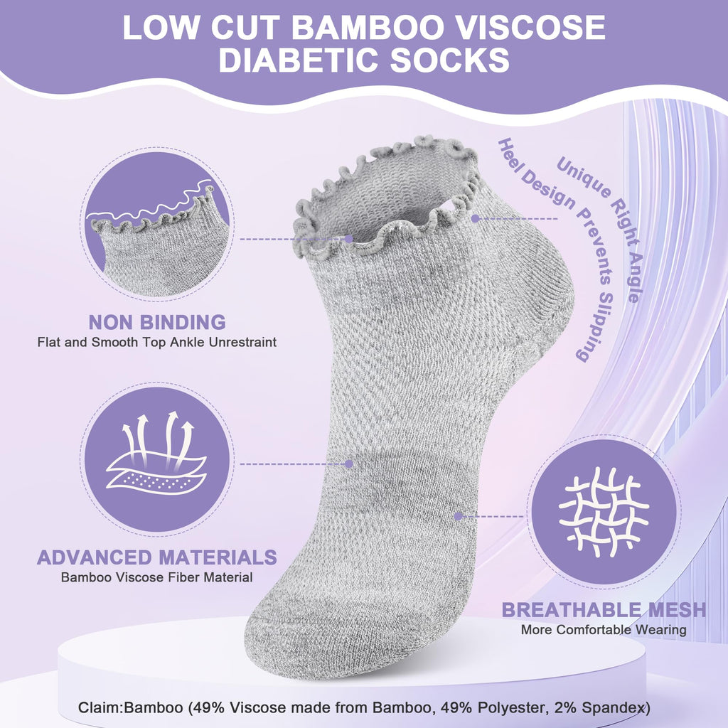 6 Pairs Low Cut Non Binding Diabetic Ankle Socks J2540