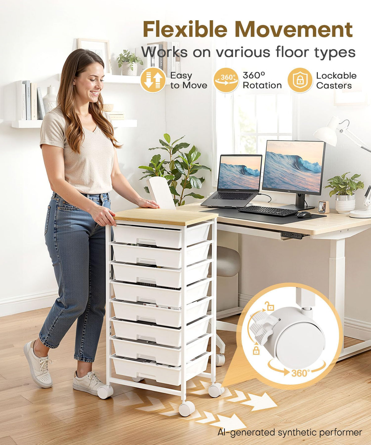 Rolling Storage Drawer Cart 8 Drawer Lockable Wheels J52647