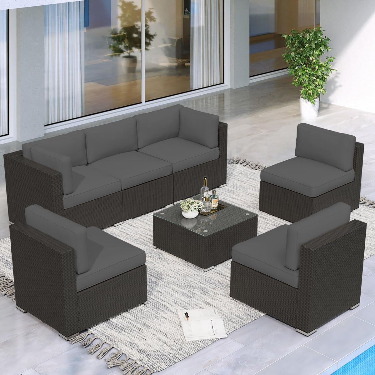 Grey 7-Piece Outdoor Patio Furniture Set T347