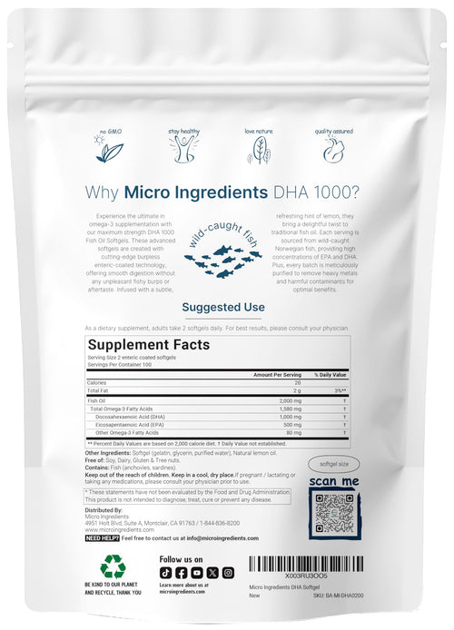 1000mg Omega 3 Fish Oil DHA EPA 200 Softgels F916