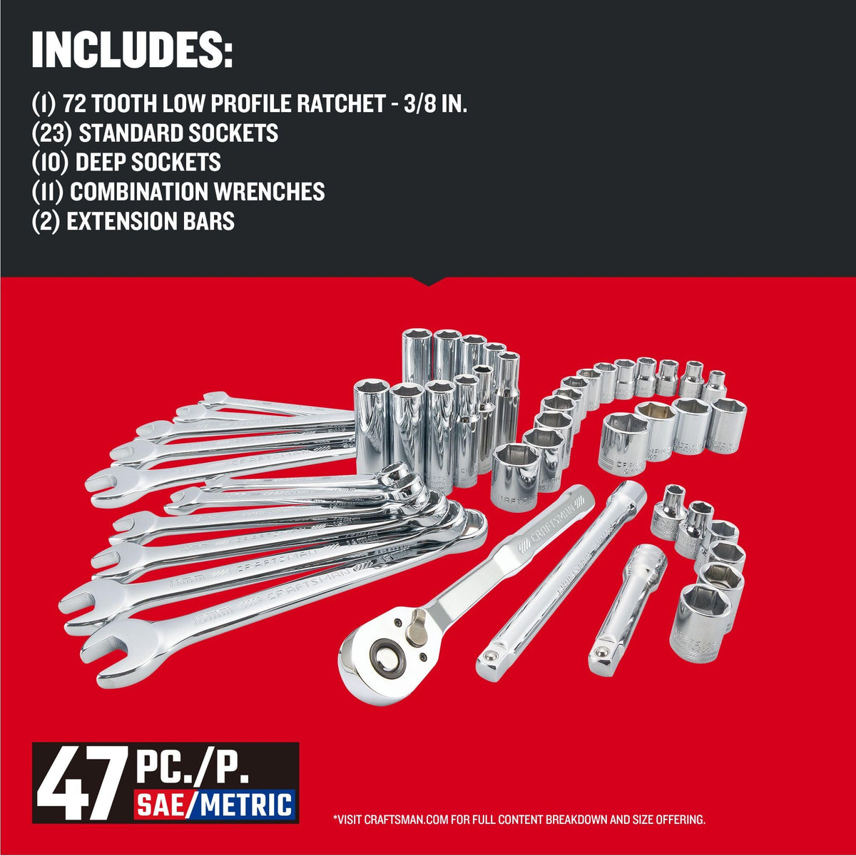 3/8 Inch Drive 47 Piece Mechanics Tool Set U3828