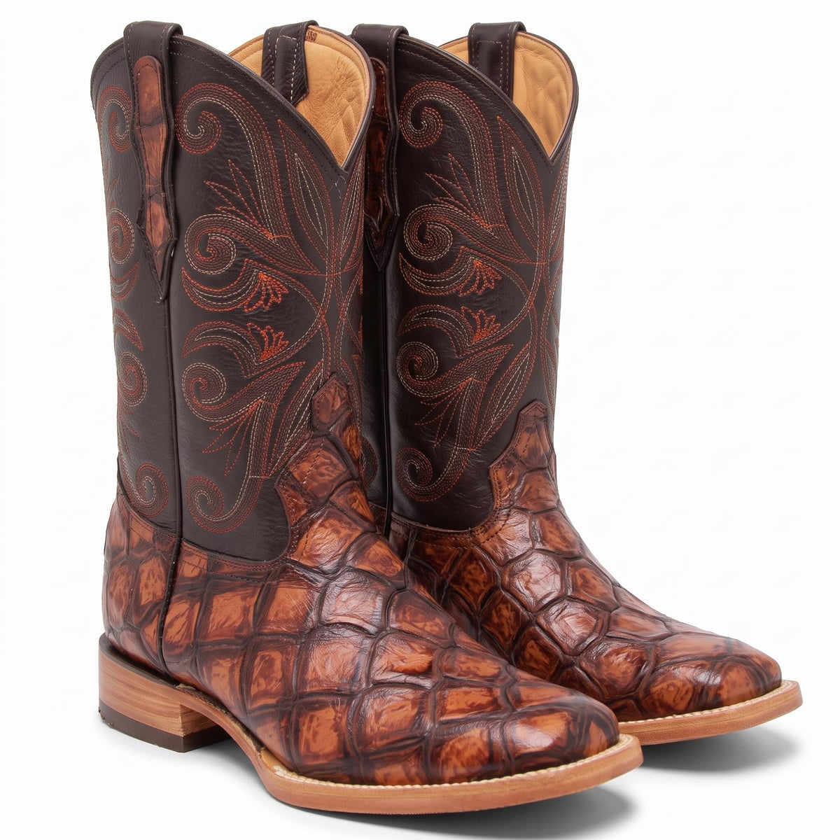 Leather Pirarucu Fish Print Western Boots T979005