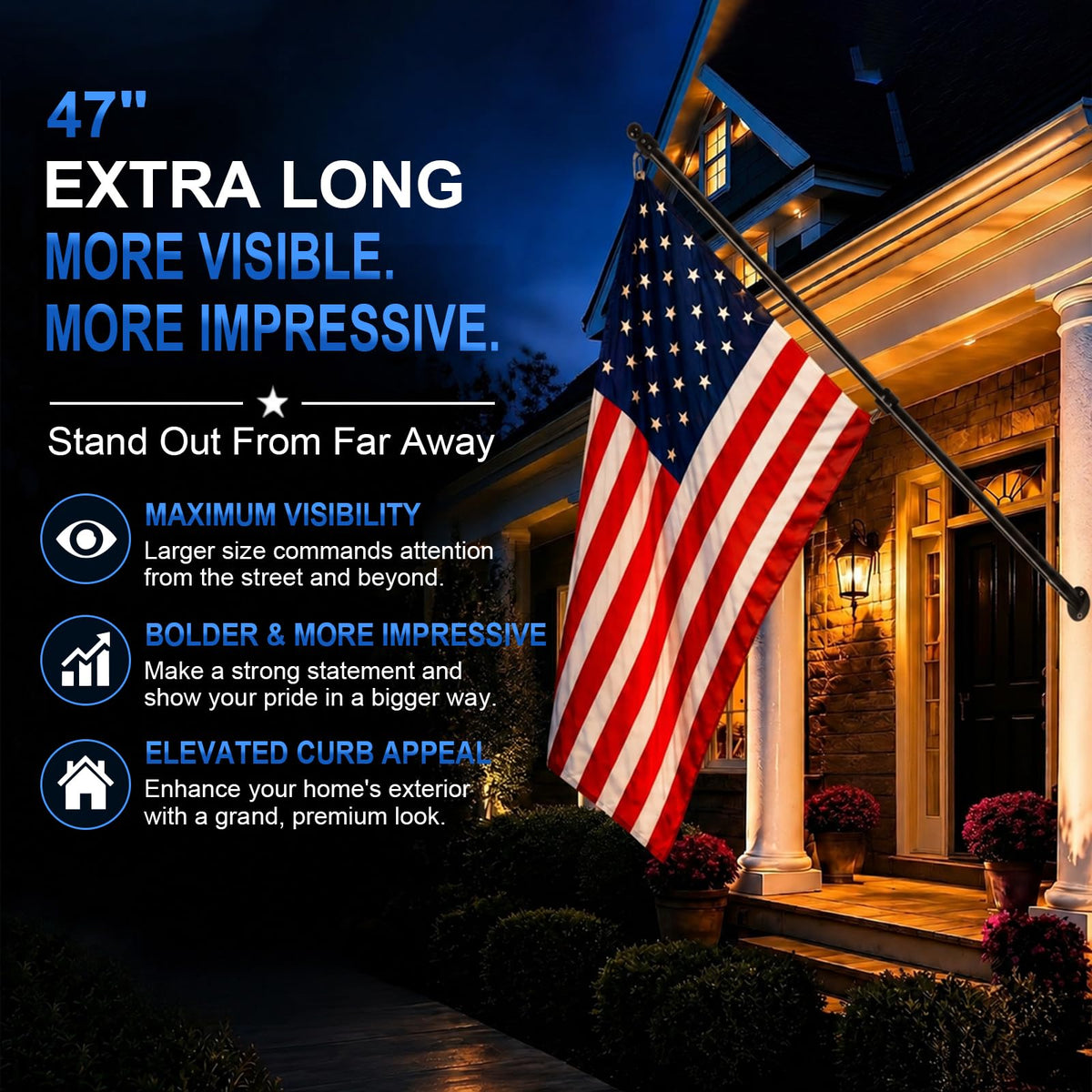 47" Stainless Steel Flag Pole Kit with Wall Mount Bracket F994438
