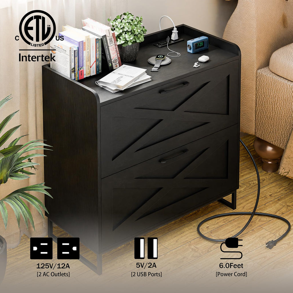 2 Drawer Black File Cabinet with Charging Station A46570