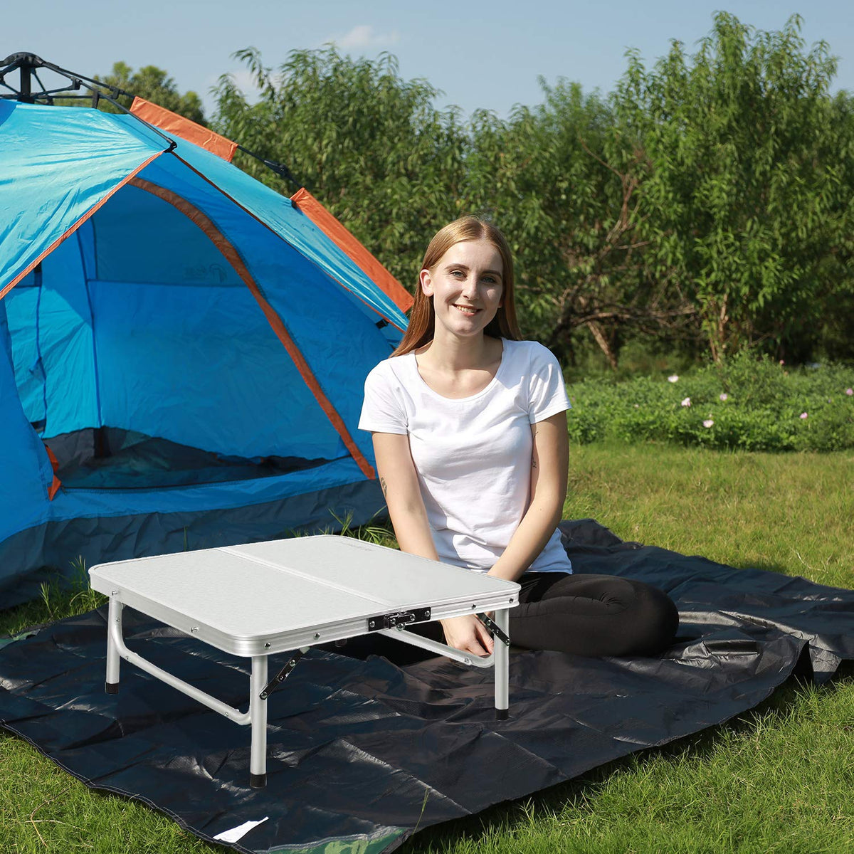 2 Foot Small Square Folding Table with Adjustable Height Y75145