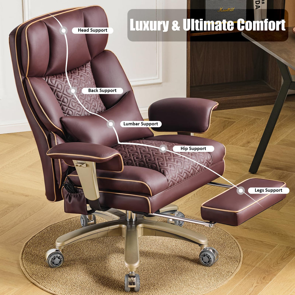 Brown Ergonomic PU Leather Executive Office Chair with Footrest L596