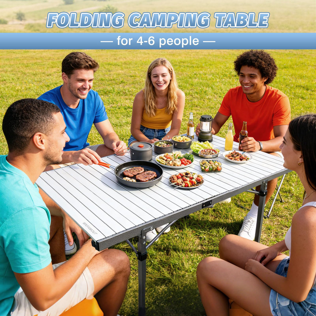 29.9" Tall Folding Camping Table for 2-6 Person, 54.7" Large Aluminum Foldable Roll-up Table Outdoor with Carry Bag for Picnic, Camp, Sturdy, Backyard, Patio F59214