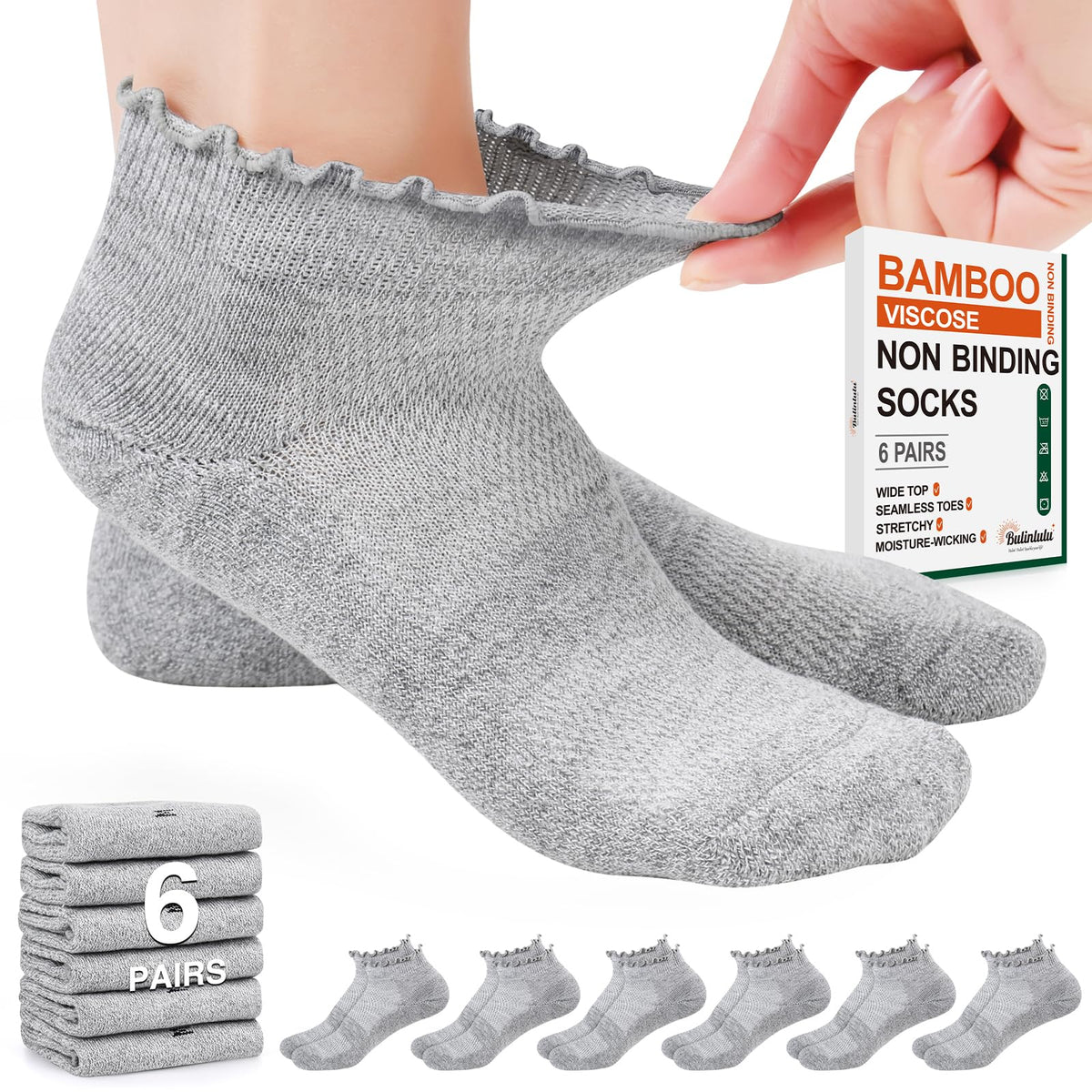 6 Pairs Low Cut Non Binding Diabetic Ankle Socks J2540