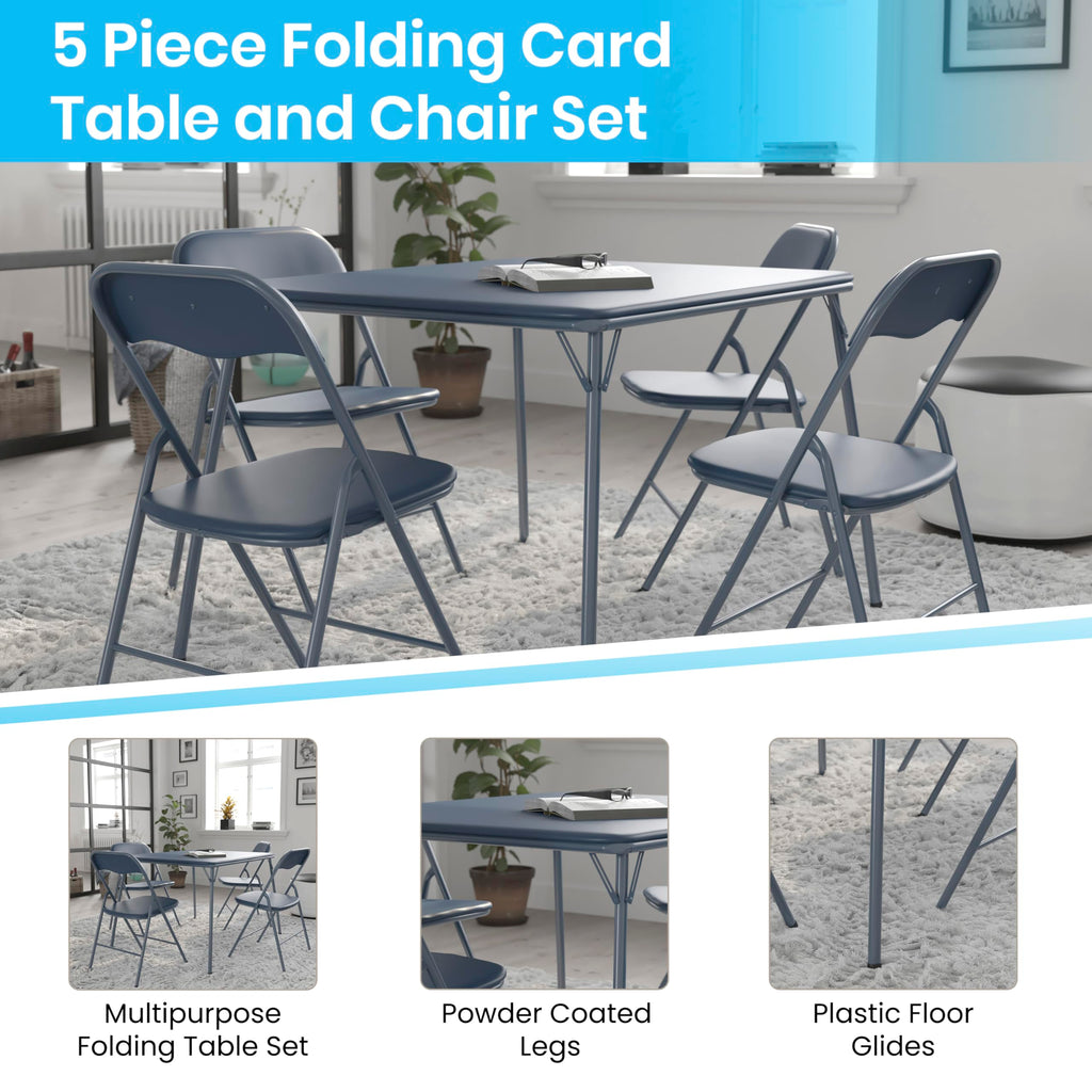 Navy Square Folding Card Table and Chairs Set U62433
