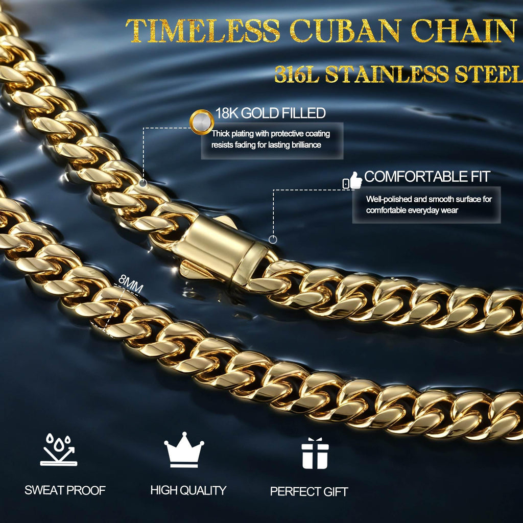 Gold Cuban Link Chain 5-14mm Stainless Steel Q693