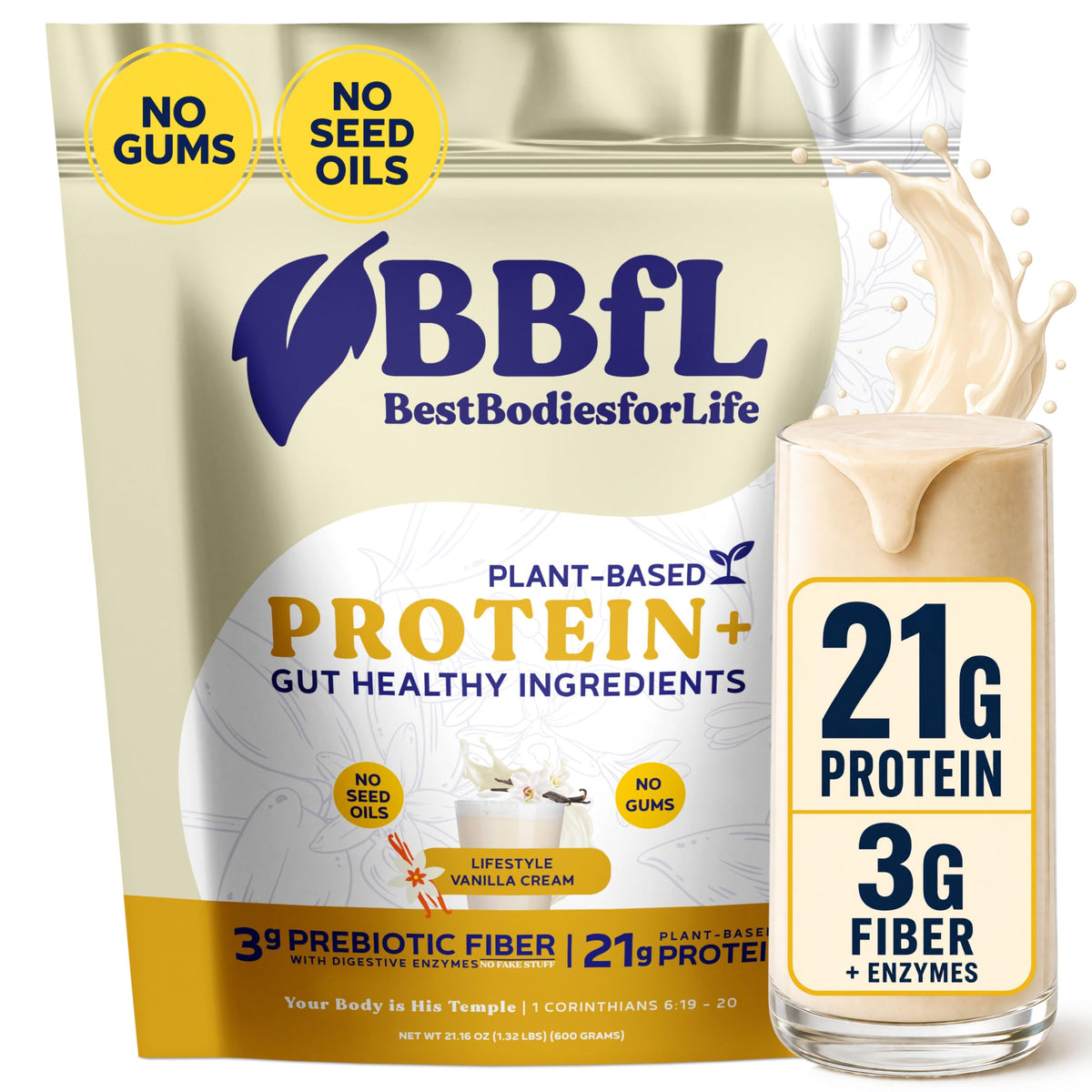 Plant-Based Protein Shake 21g Vegan Protein Vanilla 15 Servings Q85171