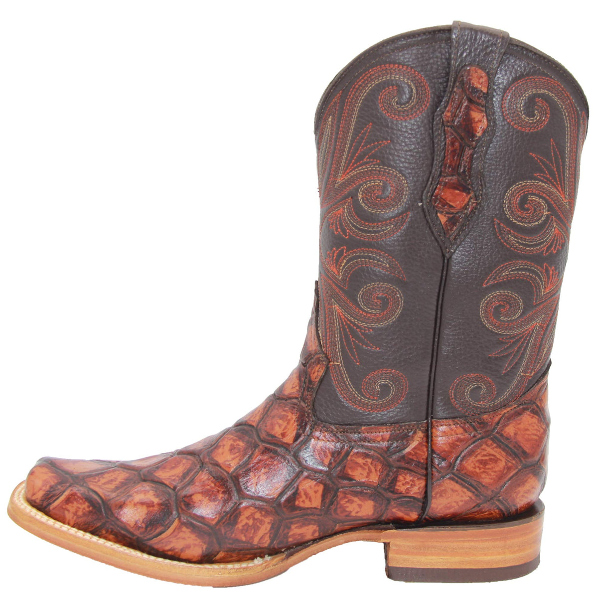 Leather Pirarucu Fish Print Western Boots T979005