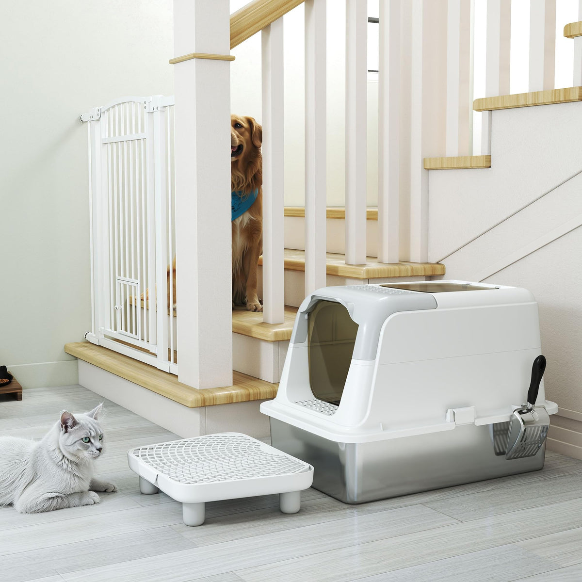 Extra Large Enclosed Stainless Steel Cat Litter Box E2543