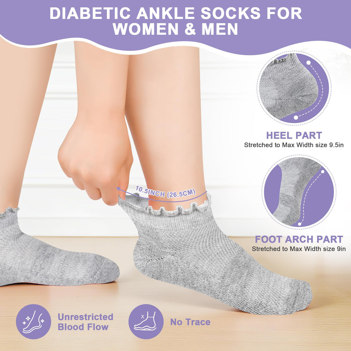 6 Pairs Low Cut Non Binding Diabetic Ankle Socks J2540