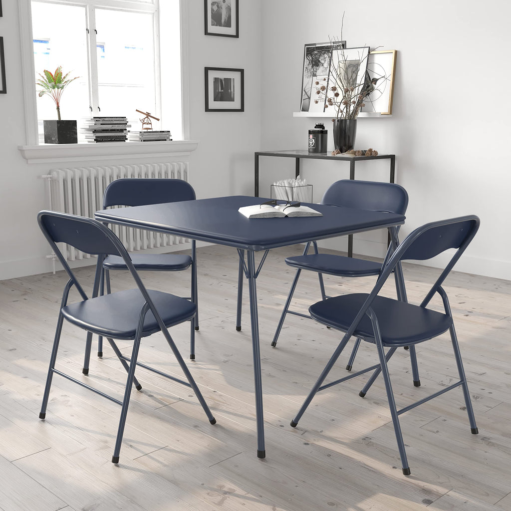 Navy Square Folding Card Table and Chairs Set U62433