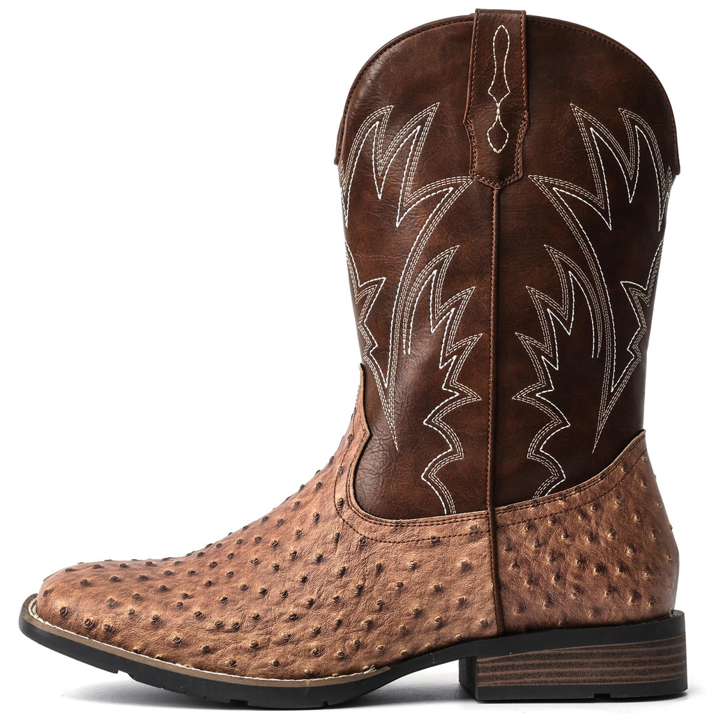 Cowboy Boots for Men Western Ostrich Embroidered Pull On Boots B583