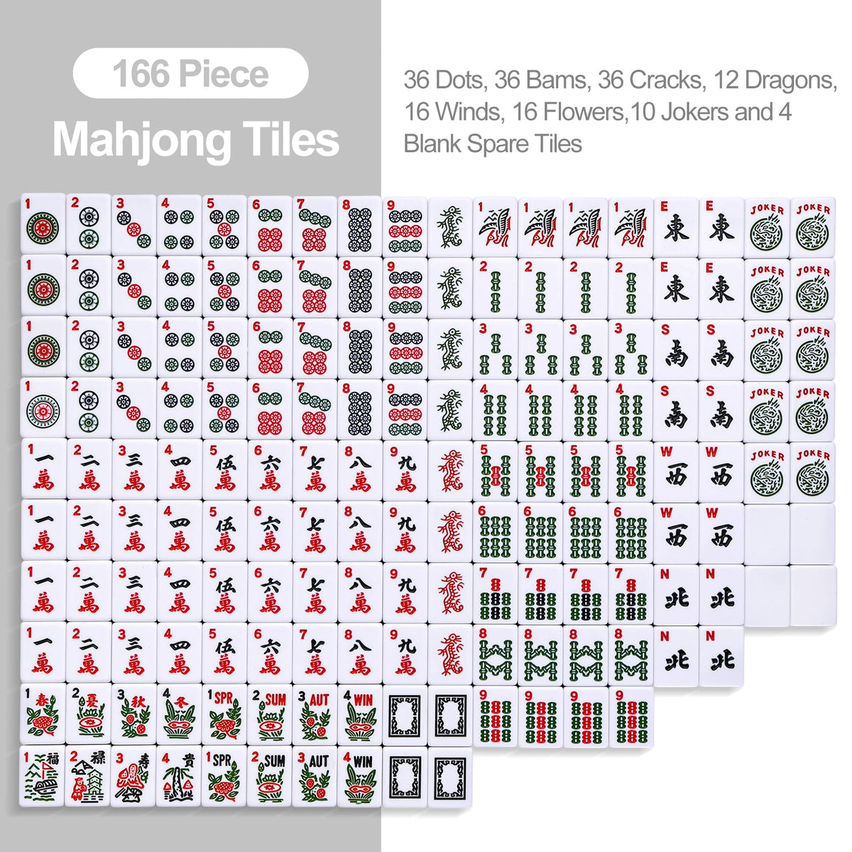 166 White Mahjong Tile Set with 4 Racks and Blue Carrying Bag O16020